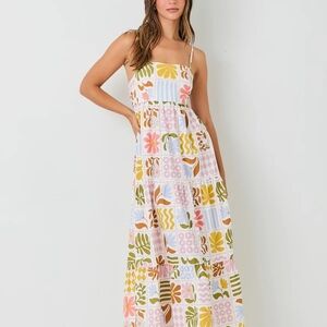 Colorful Patchwork Maxi Dress Boho Long Dress Summer Sleevesles Vacation Style